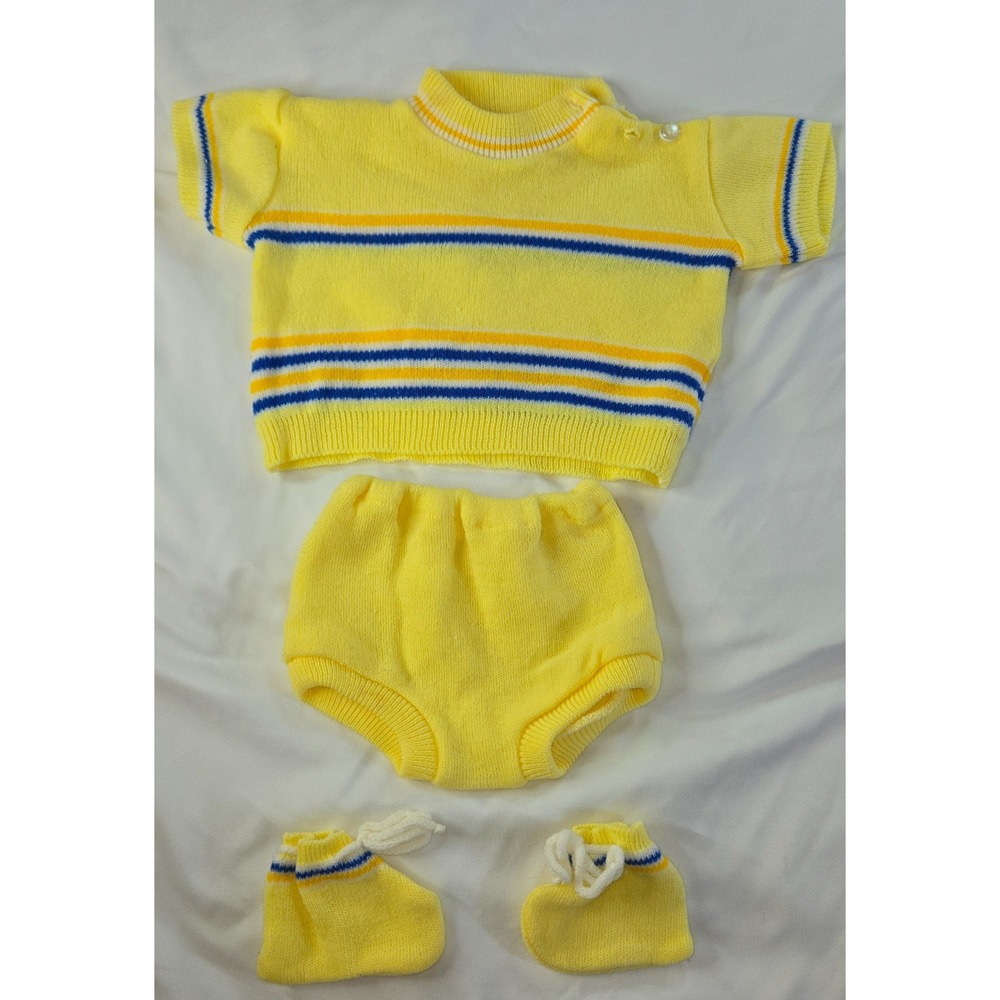 Vintage Baby Knitted Sweater Bootie Shorts Woolworth's 1960s Yellow Acrylic 6M